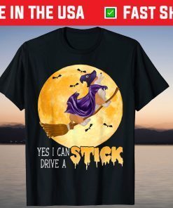 Yes I Can Drive A Stick Cute Halloween Corgi Dog Witch Tee Shirt