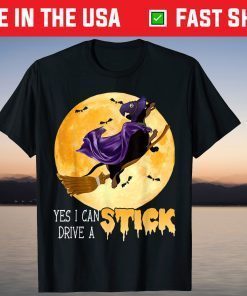 Yes I Can Drive A Stick Cute Halloween Dachshund Dog Witch Tee Shirt