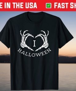 love Halloween skeleton heart Tee shirt