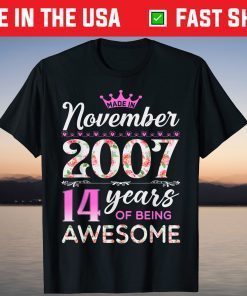 14th Birthday Floral Born in November 2007 T-Shirt