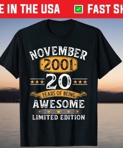 Vintage November 2001 20 Birthday 20th Birthday Unisex Shirt