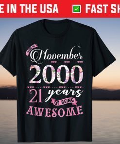 21st Birthday Floral Born in November 2000 T-Shirt