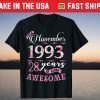 28th Birthday Floral Born in November 1993 Gift Shirt