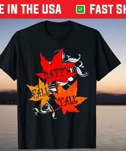 Autumn Pattern Leaves Happy Fall Y'all Leaves Thanksgiving T-Shirt