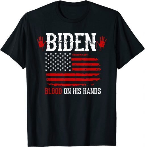 Biden Blood On His Hands USA Flag - Vintage Biden Handprint Gift Shirt