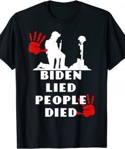 Biden Lied People Died Anti Biden USA Flag Bloody Hand Biden Unisex Shirt