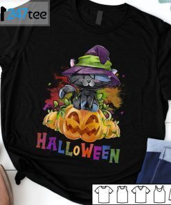 Black Cat In A Witch Hat On A Halloween Pumpkin Us 2021 Shirt