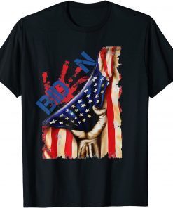 Blood On His Hands Biden Bring Trump Back Distressed US Flag Gift Shirt