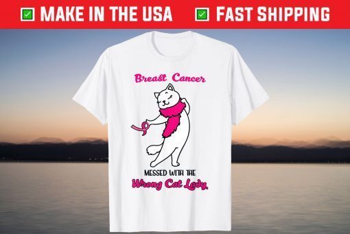 Breast Cancer Messed With The Wrong Lady Cute Pink Cat T-Shirt