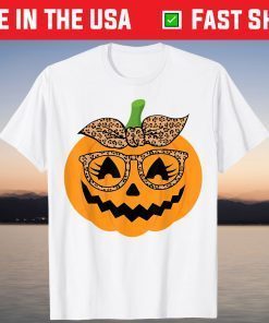 Cute Pumpkin Leopard Glasses and Bandana Halloween Costume T-Shirt