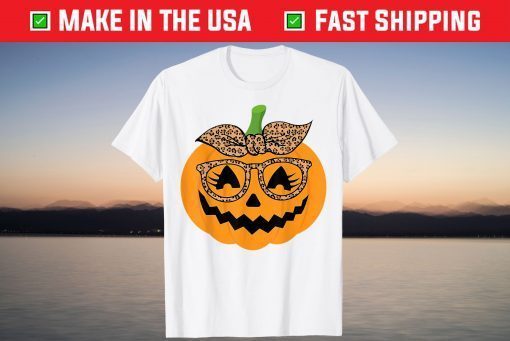 Cute Pumpkin Leopard Glasses and Bandana Halloween Costume T-Shirt