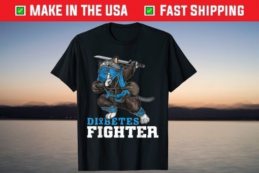 Diabetes Fighter Cat Ninja Type 1 Diabetes Awareness Warrior T-Shirt