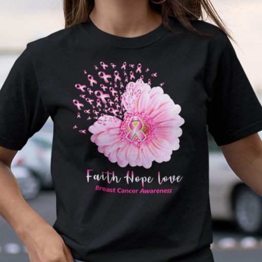 Faith Hope Love Breast Cancer Awareness Pink Daisy Flower Us 2021 Shirt