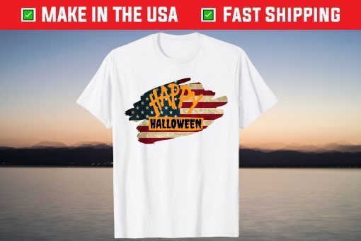 Halloween USA American Flag Happy Halloween writing T-Shirt