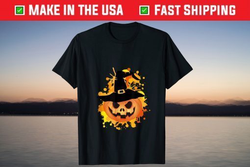 Halloween pumpkin with scary beautiful witch hat T-Shirt