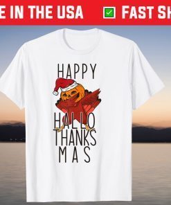 Happy HalloThanksMas Dabbing Turkey Pumpkin Santa Hat Meme T-Shirt