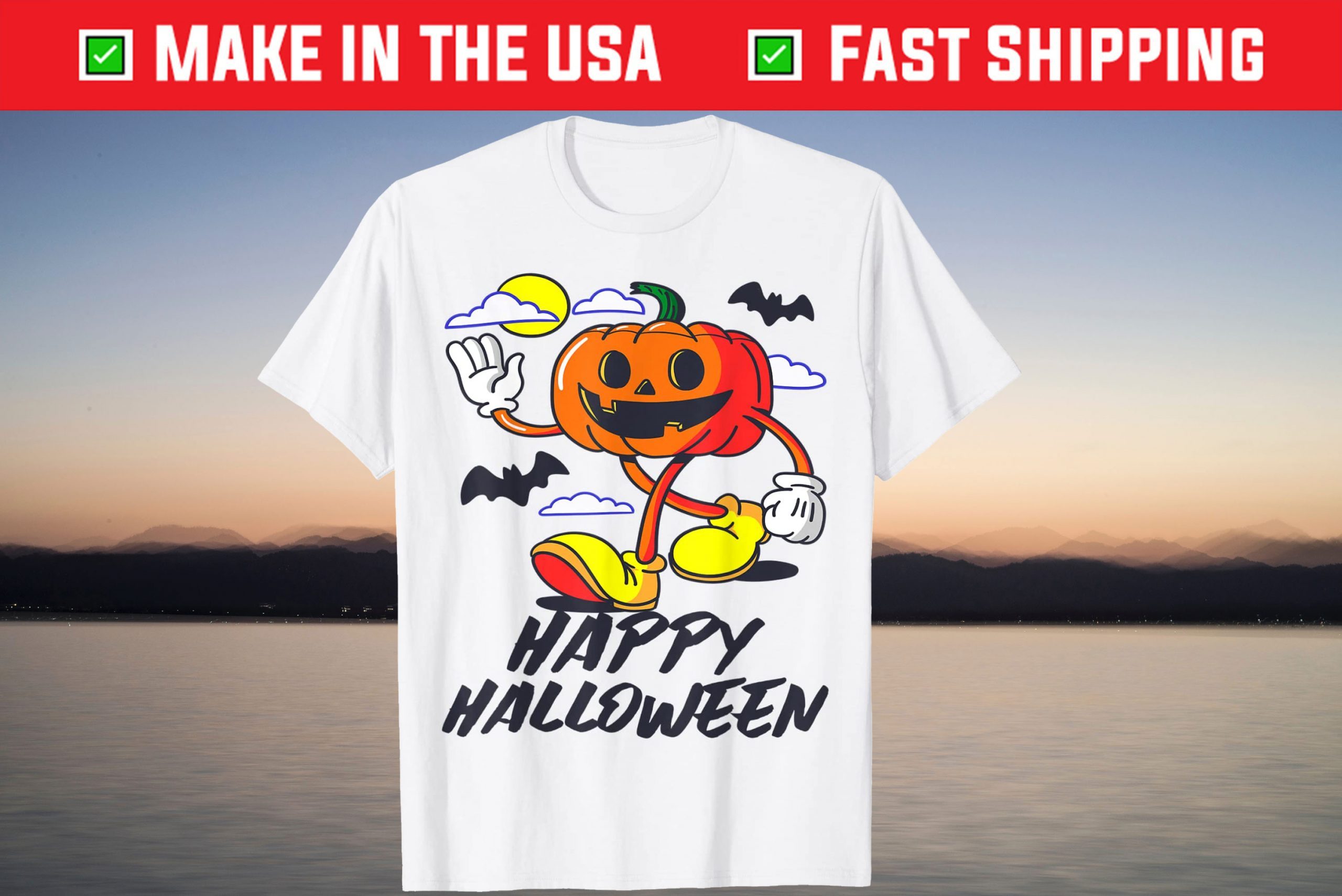 Happy Halloween Pumpkin Jack O Lantern Face Costume T-Shirt - ShirtsOwl ...