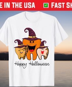 Happy Halloween Tooth Witch Leopard Fall Dentist Dental T-Shirt