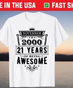 Happy November 2000 21 21st Twenty One Birthday Girls Crown T-Shirt