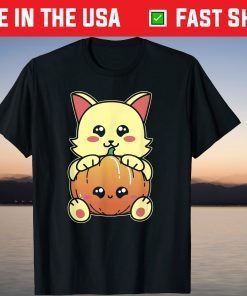 Kawaii Halloween Cat with Pumpkin Trick Or Treat Shirt
