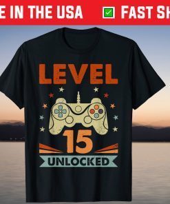 Level 15 Unlocked Video Game 15th Birthday Gamer Boys T-Shirt