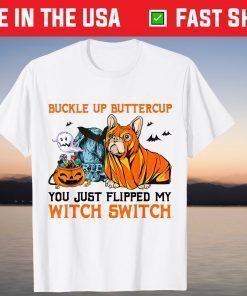 Pug Dog Lovers Buckle Up Buttercup Shirt Halloween Pumpkin Tee Shirt