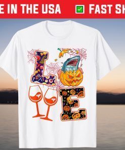 Shark Pumpkin Love Halloween Funny Wine Glass T-Shirt