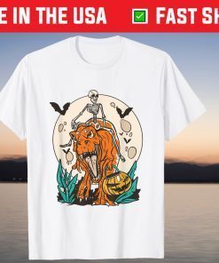 Skeleton Riding Mummy Dinosaur T rex Halloween T-Shirt
