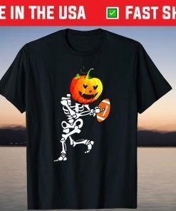 Skeleton Skull Pumpkin Playing Football Spooky Season Shirt