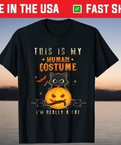 This Is My Human Costume I'M Really A Cat Pumkin Halloween T-Shirt