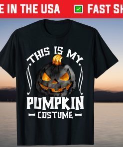 This Is My Pumpkin Costume Tee For Men Creepy Black Pumpkin T-Shirt