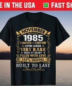 Vintage 35th Birthday November 1985 35 Years Old Tee Shirt