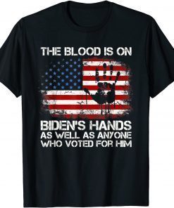 Vintage American Flag Handprint Biden Blood On His Hands LImited Shirt