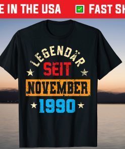 Vintage Legendary Since November 1990 30th Birthday T-Shirt