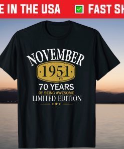 Vintage November 1951 70th Birthday 70 Year Old T-Shirt