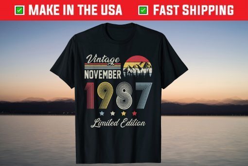 Vintage November 1987 34th Birthday 34 Years Old T-Shirt