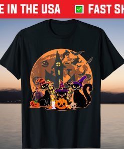 Vintage Scary Halloween Black Cat With Witch Spooky T-Shirt