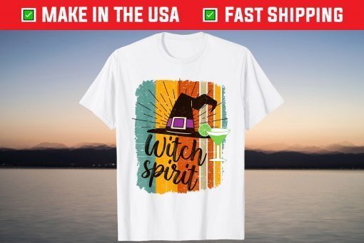 Witch Spirit Tequila Retro Sunset Halloween Tee Shirt