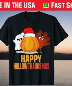 happy Hallothanksmas For Holidays With Pumpkin Santa T-Shirt