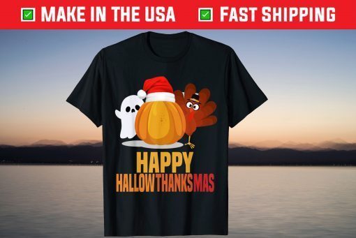 happy Hallothanksmas For Holidays With Pumpkin Santa T-Shirt