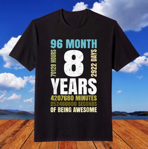 8th Birthday 8 Years Old Vintage Retro 96 Months T-Shirt