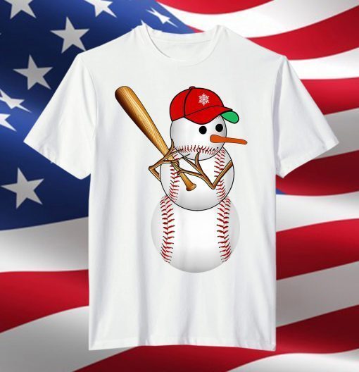 Baseball Snowman Balls Snow Christmas Xmas T-Shirt