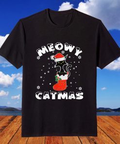 Black Cat Christmas Lights Merry Meowy Catmas 2021 T-Shirt