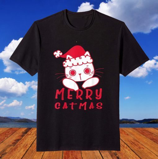 Cats With Santa Hat Merry Catmas Cat Lover Christmas T-Shirt