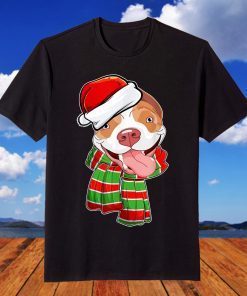 Christmas Dog Christmas Decorations Pitbull Pajama Santa Hat T-Shirt