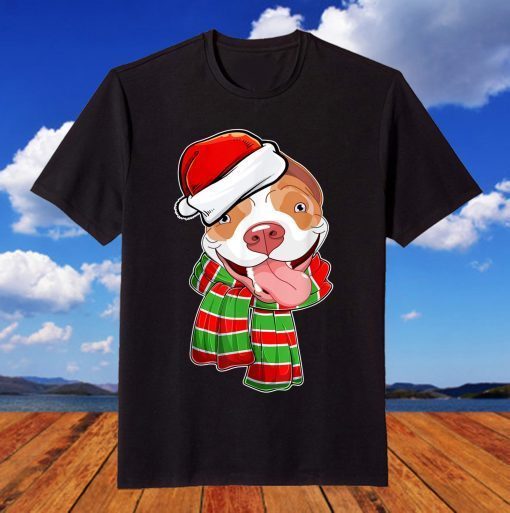 Christmas Dog Christmas Decorations Pitbull Pajama Santa Hat T-Shirt