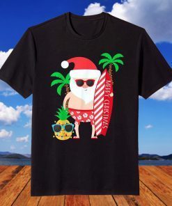 Christmas In July Party Costume Clothing Santa Surfing Tee Shirt