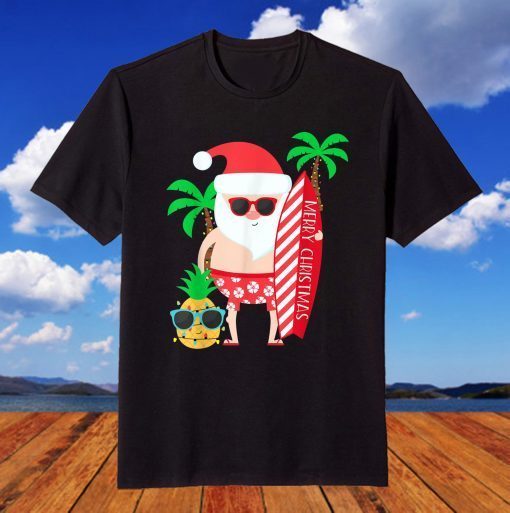 Christmas In July Party Costume Clothing Santa Surfing Tee Shirt