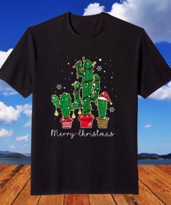 Christmas Lights Cactus Santa Hat Cactus Lover Xmas T-Shirt