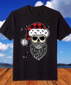 Christmas Santa Skull Red Buffalo Plaid Xmas Pajama T-Shirt